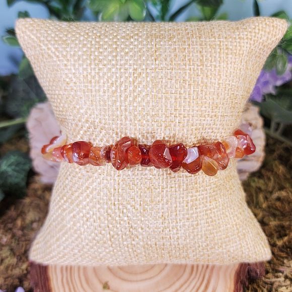 Carnelian Crystal Chip Bracelet #13 - Picture 1 of 2